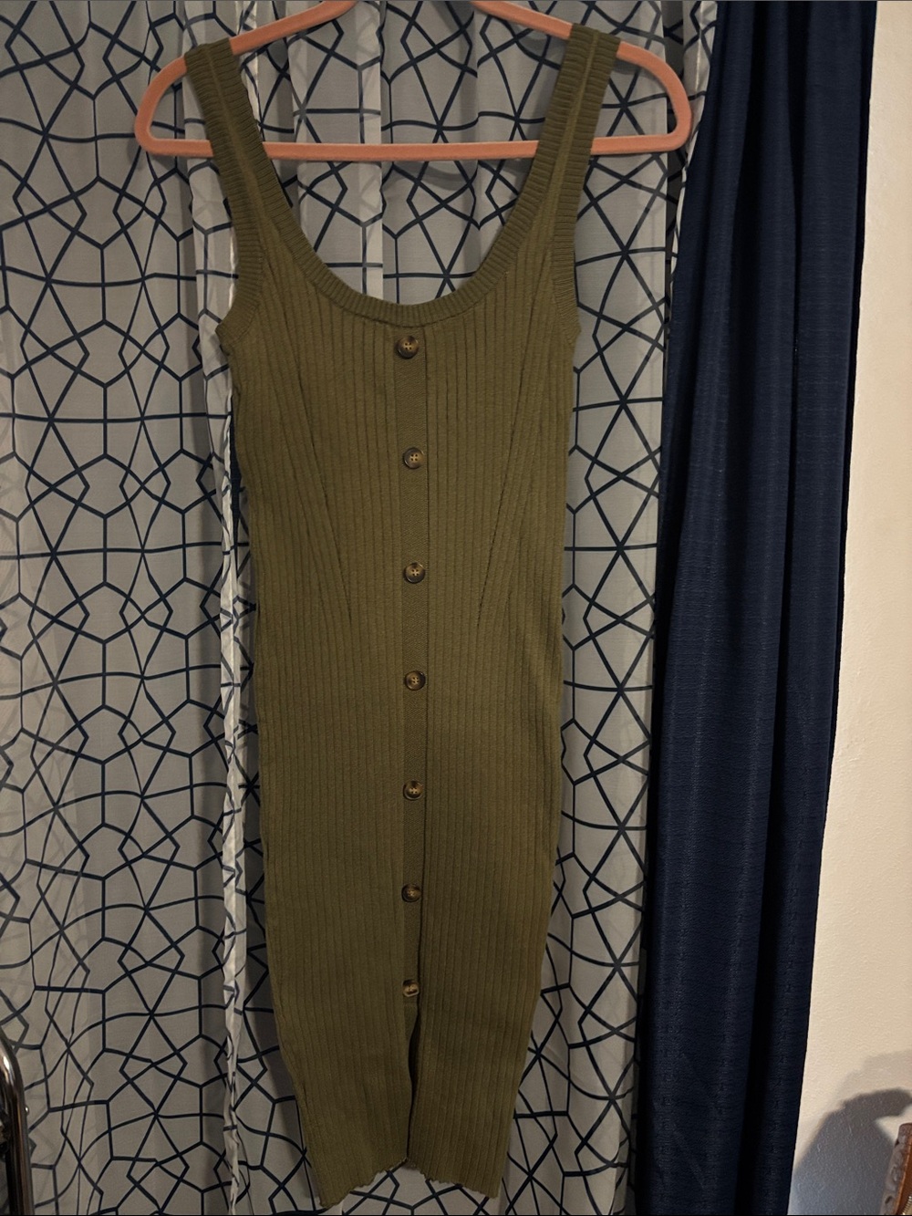 Final Touch Olive Green Ribbed Button-Front Tank Dress
